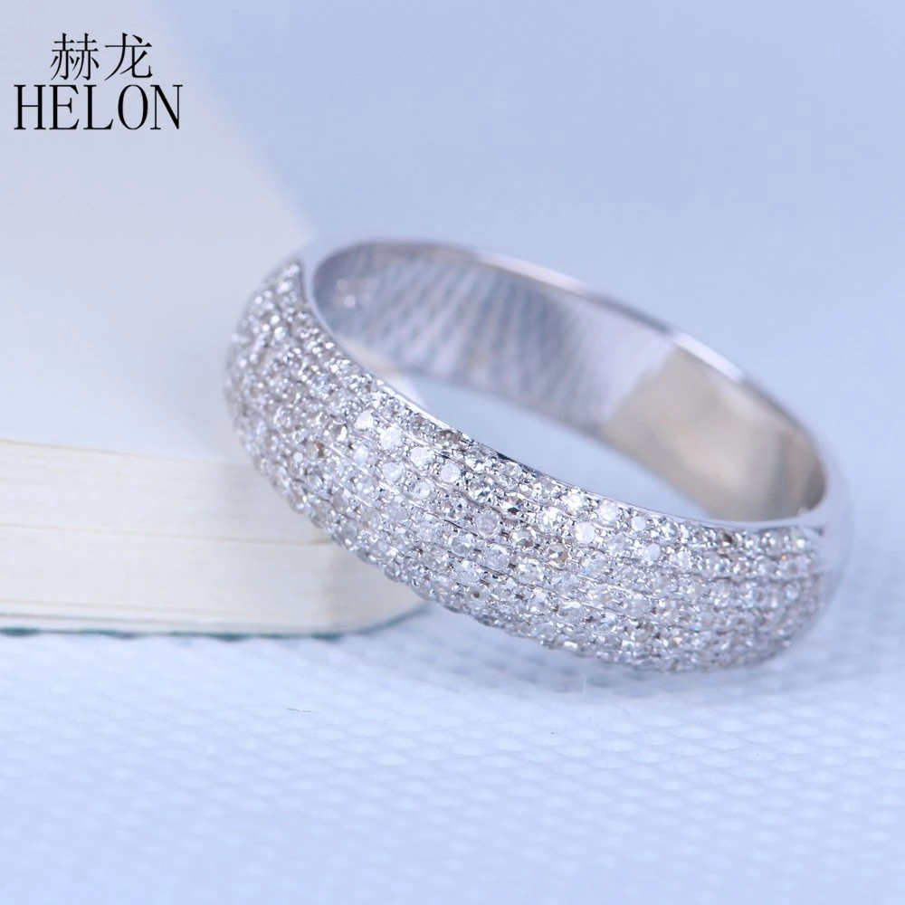 HELON Solid 14K белое золото проложить 0.55ct натуральные бриллианты юбилей Группа Унисекс костюм обручение Свадебные бриллианты кольцо ювелирные изделия
