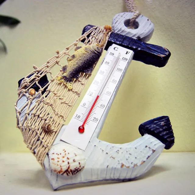 

Семейная комната дерево Средиземноморский стиль дерево термометр в виде якоря крючок стены висячий морской домашний декор тестер Бар Рест...