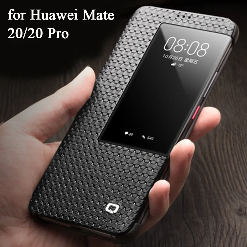 

Luxury Smart Case for Huawei Mate20 Genuine Leather Window View Cases for Huawei Mate 20Pro with Tempered Glass Screen Protector