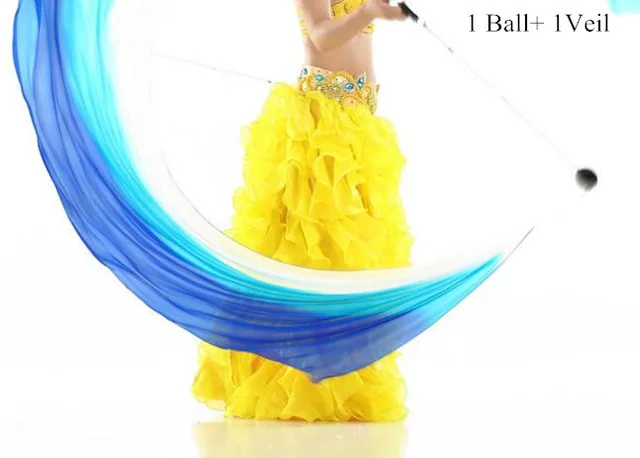 1 ball 1 veil Настоящая шелковая вуаль пой стример брошенные шары танцор живота сценический реквизит живота танцевальный костюм аксессуар - Цвет: 1 ball 1 veil
