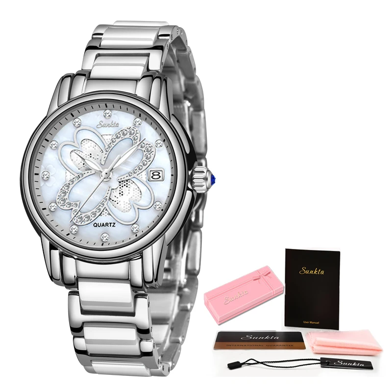 SUNKTA новые женские часы креативные керамические с браслетом Montre Femme +