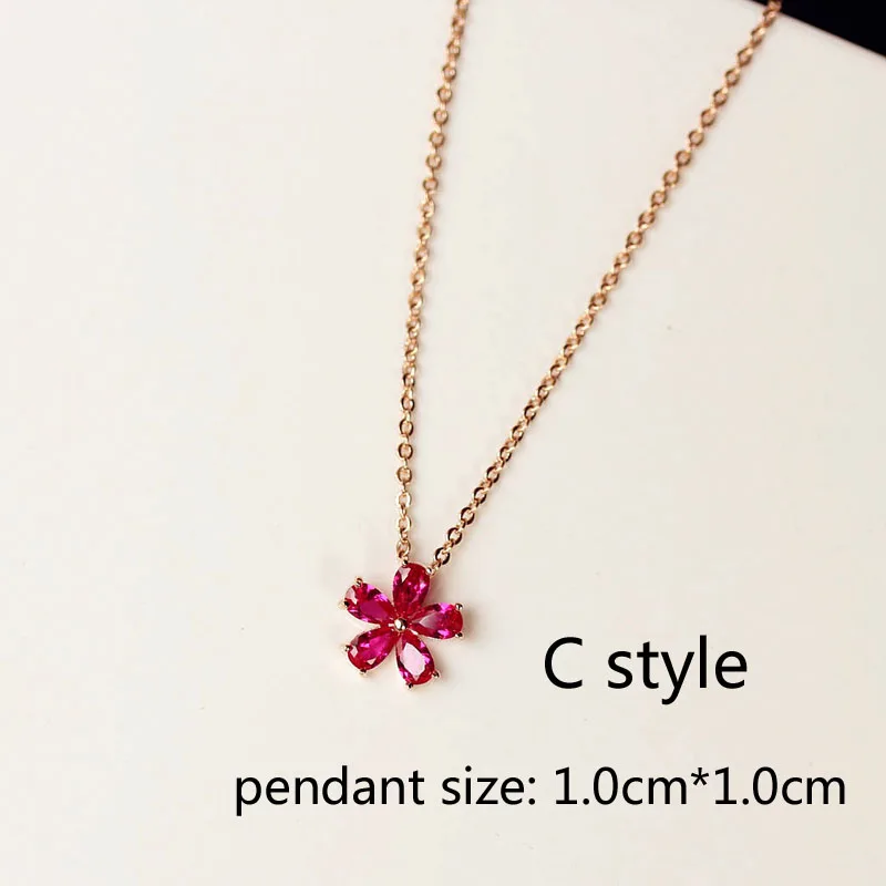 C style rose gold Модная подвеска в форме цветка камелии, квадратное сердце, Овальный прямоугольник, кубический цирконий, розовый, красный камень, ожерелье, различные женские ювелирные изделия - Окраска металла: C style rose gold