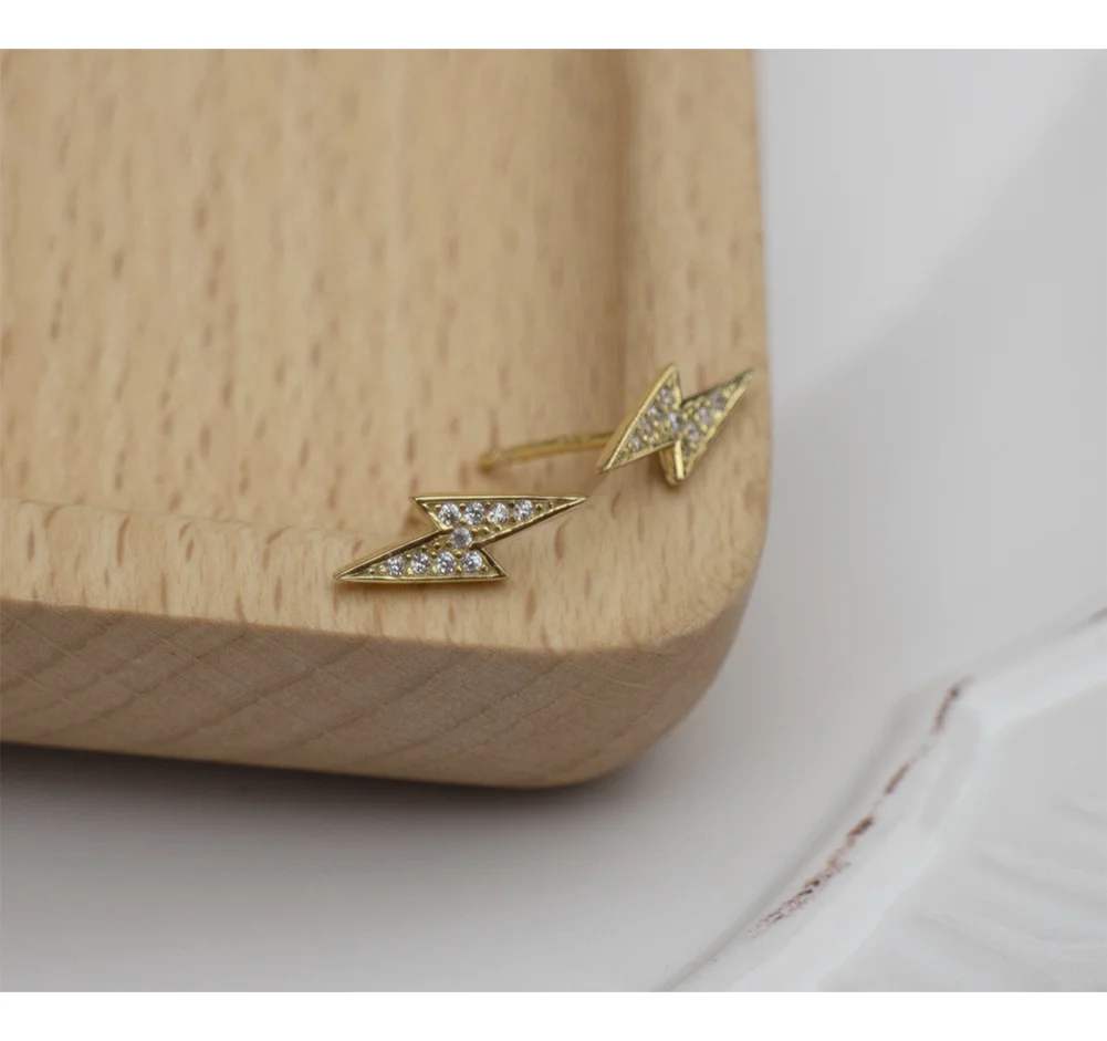 1 pair gold Новые серьги из серебра 925 пробы, Модные Цветные циркониевые серьги-гвоздики с молниями, милые трендовые серебряные серьги для девушек и женщин - Окраска металла: 1 pair gold
