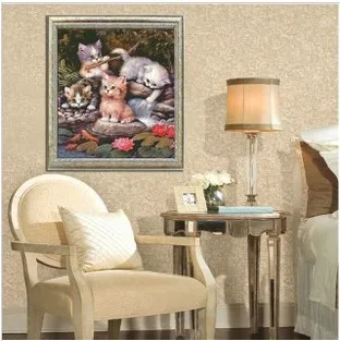 Factory Shop Cross Stitch Kit Three Playing Cat Animal Water High Quality Free Shipping | Дом и сад