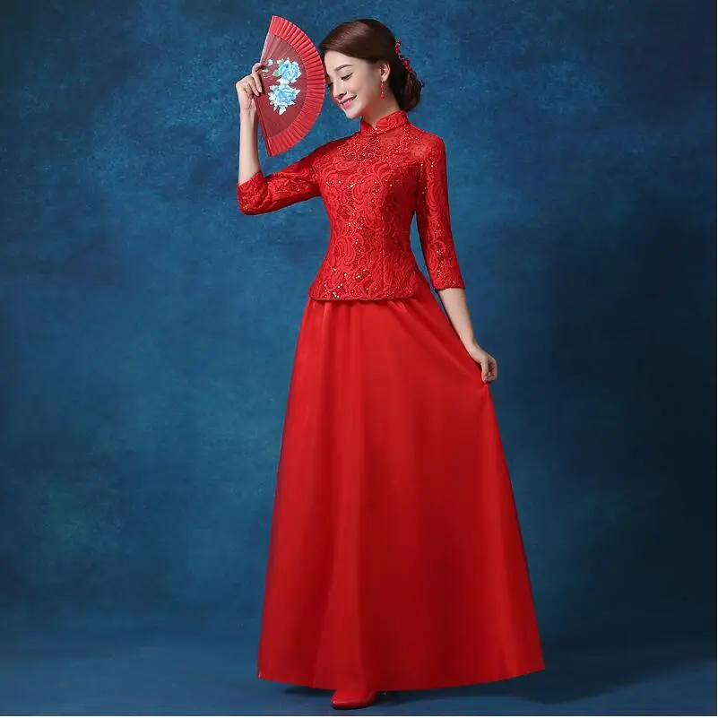 

Long Chinese Wedding Lace Dress Cheongsam Women Red Shanghai Story Long Chinese Wedding Dress Qipao Cheongsam Party Dress Gown