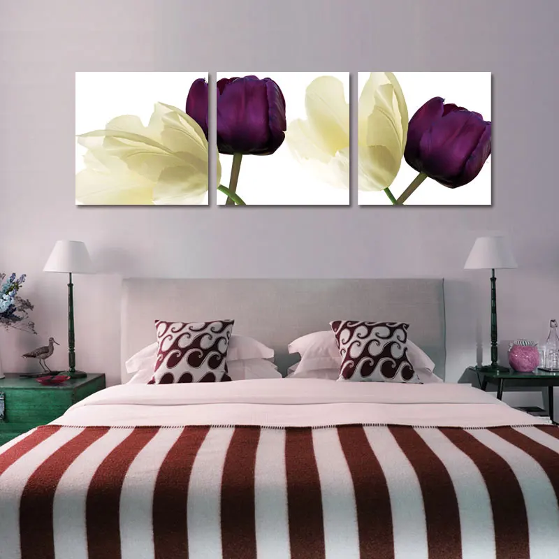 Tulip Flowers Art frameless print canvas 3 pcs Unframed Contemporary and Contracted Living Room Adornment Wall Painting | Дом и сад