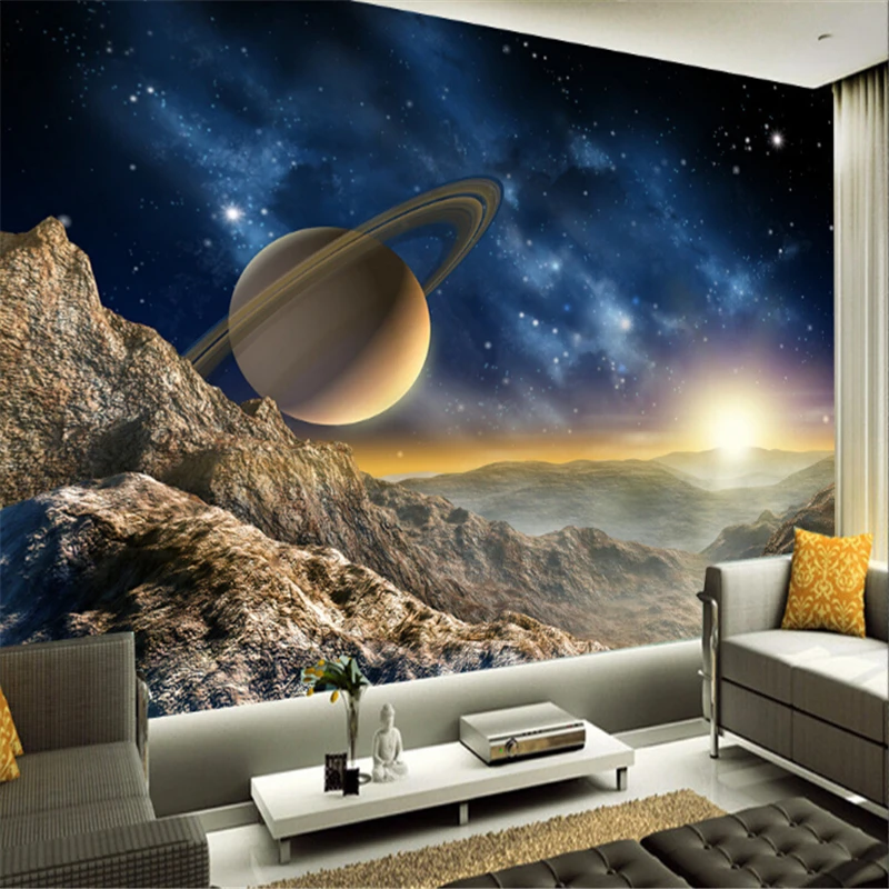 

beibehang Modern photo wallpaper Star Earth 3D universe Moon made from large living room restaurant TV backdrop mural painting