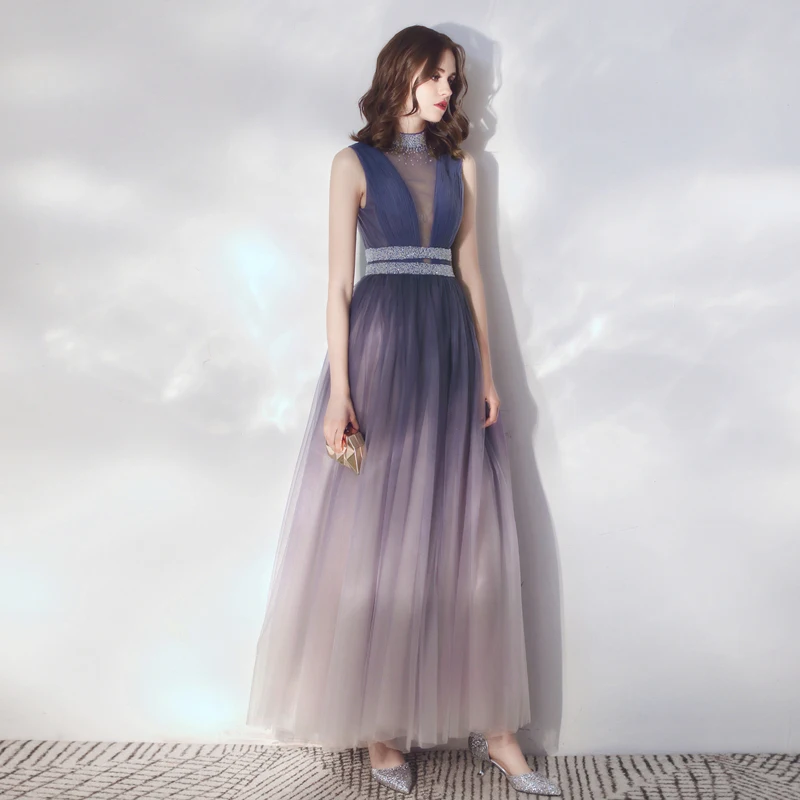 Женское вечернее платье Abendkleider фиолетовое длинное из тюля 2019 | Свадьбы и