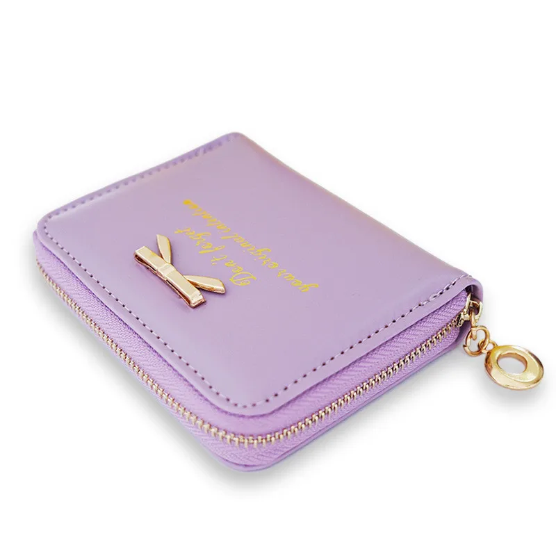 2018 женские кожаные кошельки ярких цветов с бантиком Короткие Розовые Мини