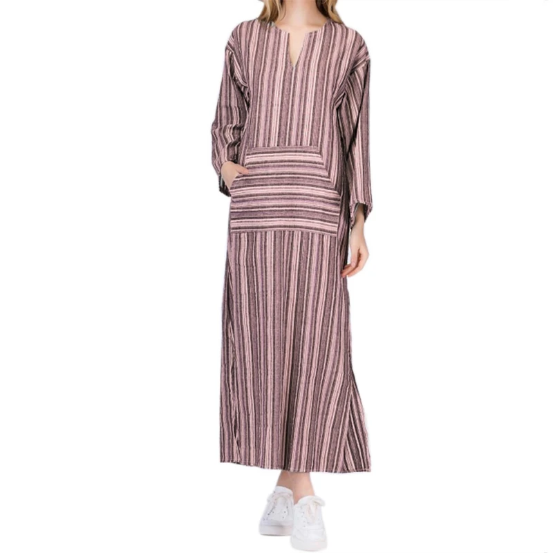 2020 Autumn Dress Women Striped Printing Elegant Bohemian Patchwork Long Elbise Sleeve V-neck Loose Vestido Ladies | Женская одежда