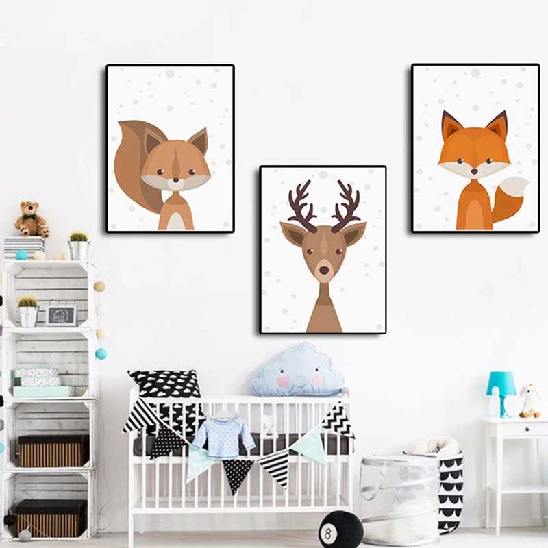 

Unframe Nordic Simple Lovely Animal Fox Cartoon Cute Home Decor Painting Poster Canvas Painting Space Wall Art For Living Room