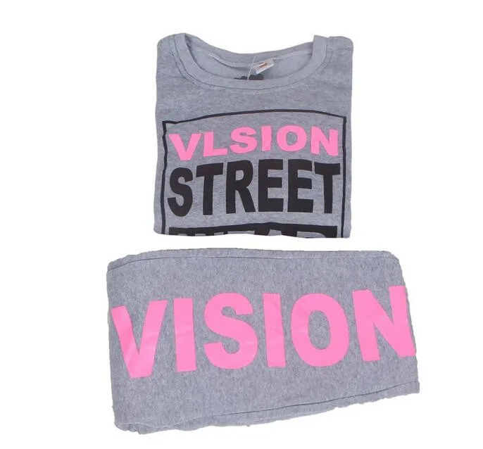 Женский спортивный костюм с круглым вырезом розовый принтом для улицы 2019 |