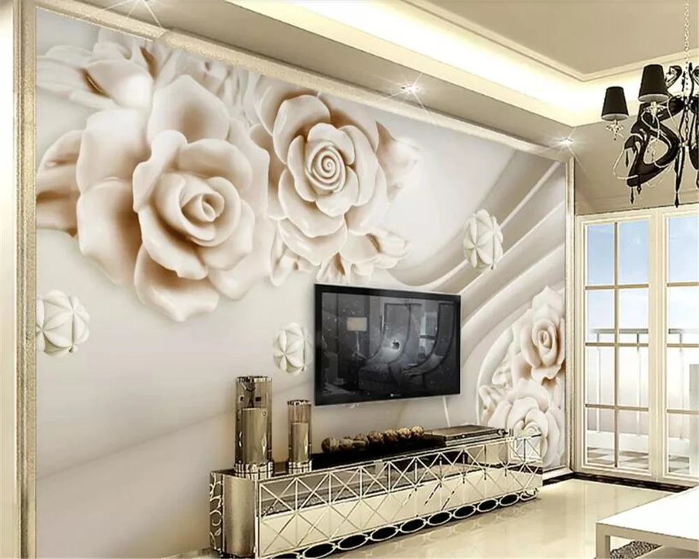 Фотообои Beibehang для стен 3D мурали с рельефным изображением розы и жадеитовой резьбой для интерьера дома на заднем плане гостиной.