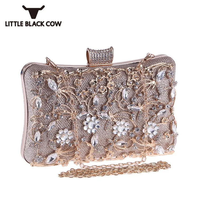 Women Handbags Party Chains Bag Designer Hollow Out Diamond Floral Evening Clutch Purse Dress Day Clutches Schoudertas Dames | Багаж и