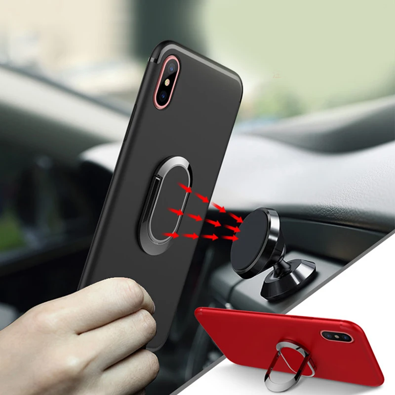 Phone Case For iPhone X 6 6S 7 8 Plus Creativity ring bracket car magnetic adsorption back cover Frosted silicone soft shell |