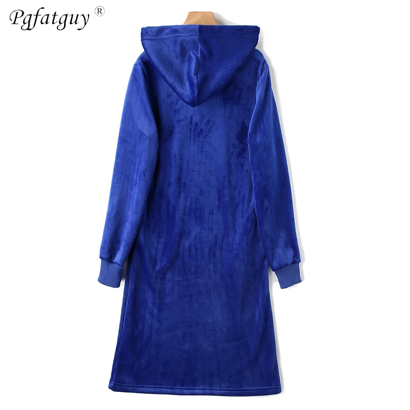 2019 New Autumn Beading Warm Sweater Dress Women Sexy Slim Female Hooded Drawstring Long Sleeve Gold Velvet Vestidos | Женская одежда