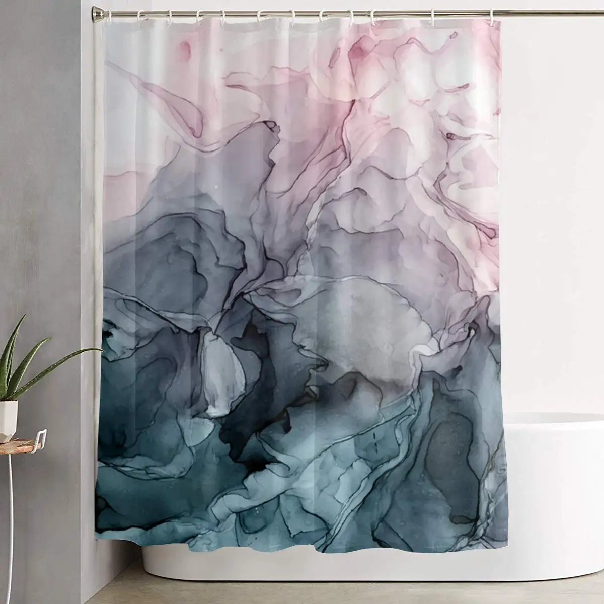 

Blush and Payne's Grey Flowing Abstract Painting Shower Curtains