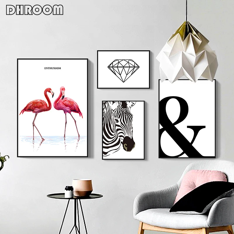 

Modern Minimalist Canvas Painting Animal Flamingo Zebra Poster Prints Wall Art Nordic Decorative Painting for Living Room