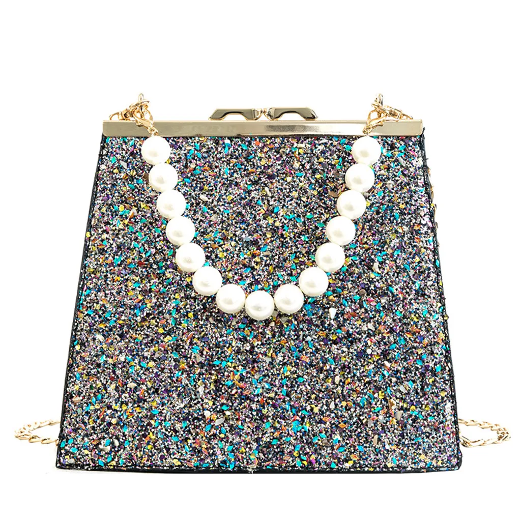 C Женские сумки Bolsos Mujer, Женская жемчужная сумка через плечо, блестящая цепочка, кожаные красочные сумки-мессенджеры, сумка на плечо, сумка-тоут с жемчугом, сумка-мессенджер - Цвет: C