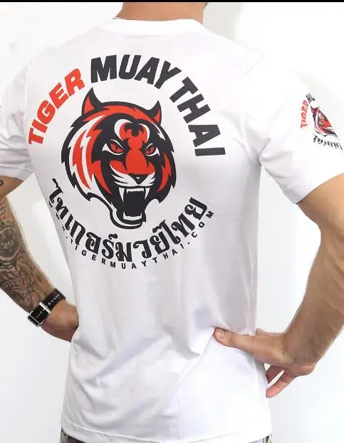 Мужская футболка с коротким рукавом Tiger MuayThai mma тренировочные топы черные/белые