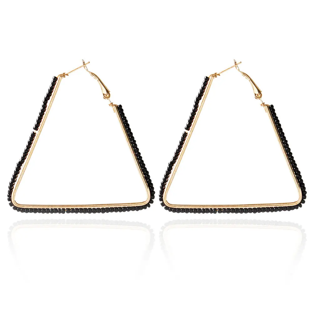 Bohemian Hoop Earrings Fashion Triangle Women Small beads Geometric For Girls Jewelry Wedding Accessories | Украшения и