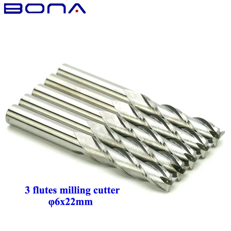

Clean Cut 6*22MM 3 Flute Spiral End Milling Cutter Carbide Router Bits for Wood Acrylic 5pc Tungsten End Mills CNC Carving Tools