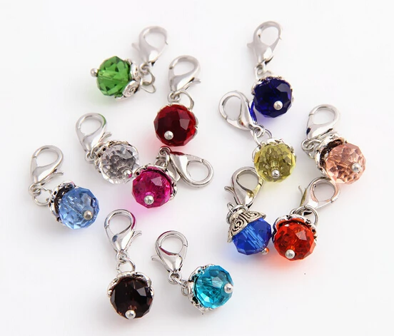 

20PCS/lot Mix Colors Crystal Birthday Stones Beads Birthstone Floating Pendant Charms With Lobster Clasp For Magnetic Locket