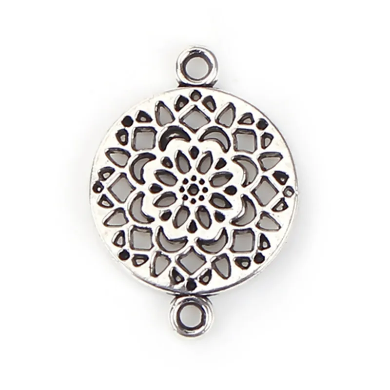 

DoreenBeads Zinc Based Alloy Connectors Round silver color Flower Charms DIY Components 20mm( 6/8") x 14mm( 4/8"), 20 PCs