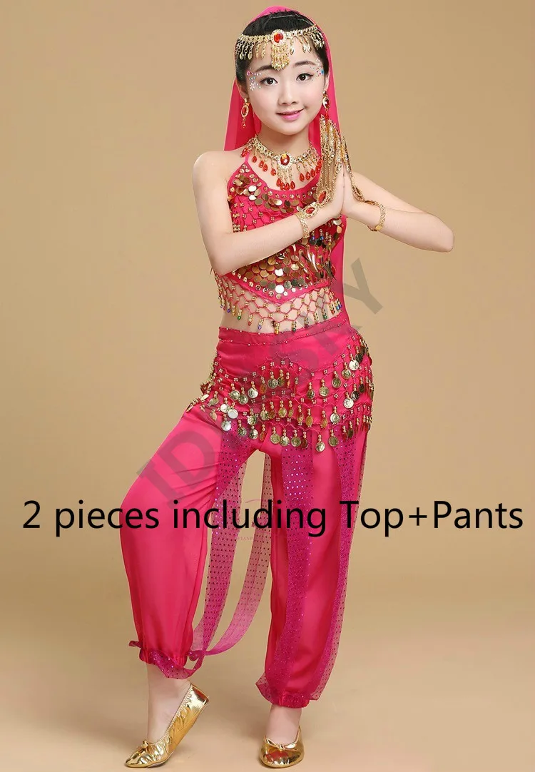 hot pink 2pcs Детский костюм для восточного танца, костюмы для восточных танцев, одежда для танца живота, индийские костюмы для девочек, для взрослых - Цвет: hot pink 2pcs