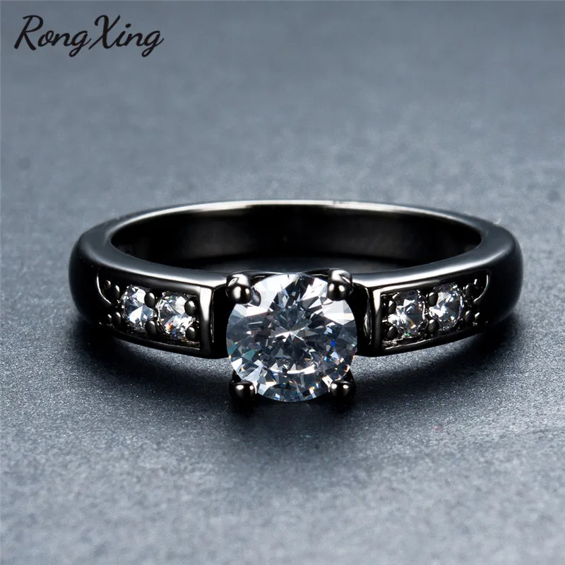 RongXing White Round Cubic Zirconia Rings for Women Men Vintage Black Gold Filled Crystal Zircon Ring New Fashion Jewelry RB1354 | Украшения