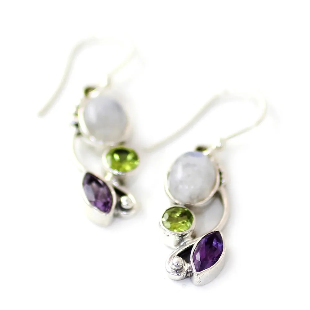 Оптовые новые серьги с натуральным лунным камнем и посеребренным покрытием