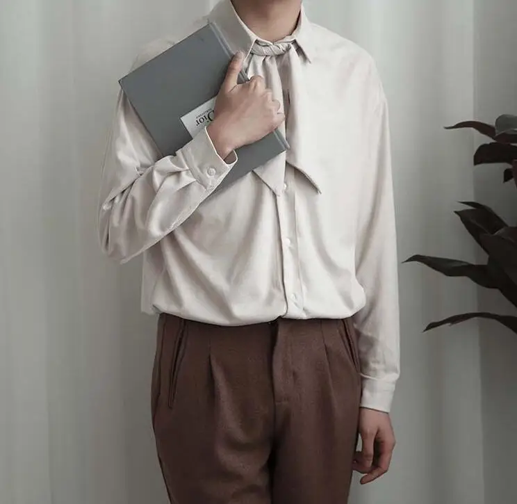 

2018 Suede tie vintage rice white simple wind spring wear new shirt. S-XL!! Large size casual shirt.