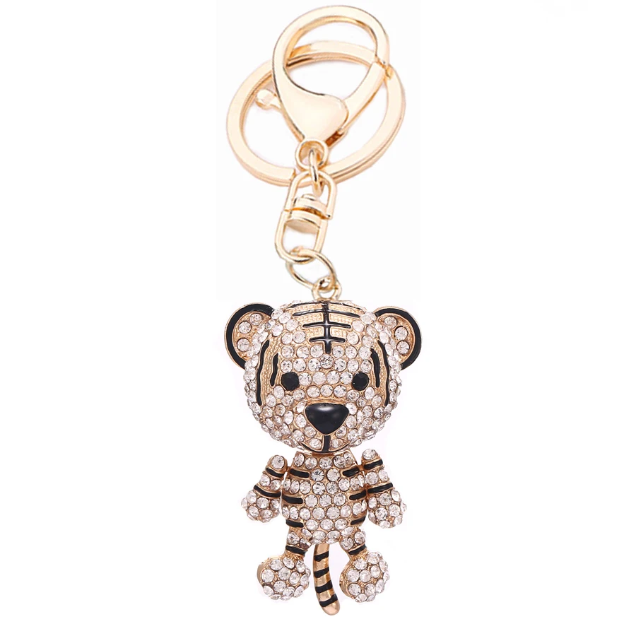 

Charm Trinket Crystal Tiger Bag Keychains Metal Car Keyring Fashion Animal Pendant Key Holder Creative Jewelry Gift R121