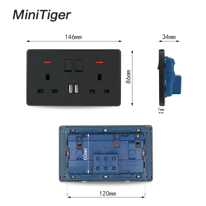 Настенная розетка Minitiger двойная стандарта Великобритании 2 1 А двойной usb порт для