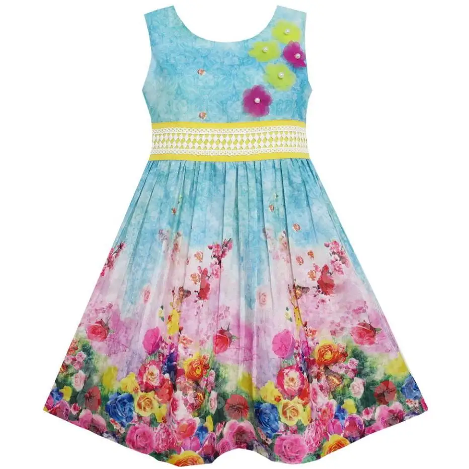 Sunny Fashion платья для девочек новогодние костюмы Цветущий Роза Сад Цветок Рукавов