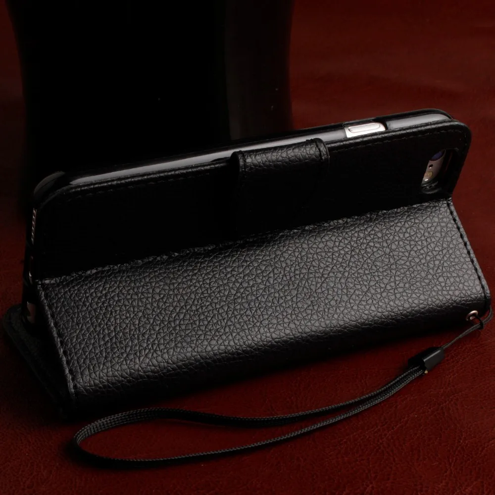 Litchi один черный Цвет кошелек кожаный флип принципиально чехол для iPhone 5 5S 5C 5SE 6 6S 6 Plus 6S плюс 7 7 Plus touch 5 6 крышка Капа