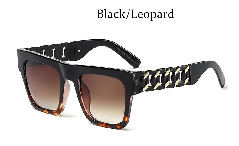 Black Leopard Черные солнцезащитные очки женщина негабаритных квадратные дизайнерский бренд большие солнцезащитные очки для линз для женщин металлический каркас женские очки розовый UV400 - Цвет линз: Black Leopard
