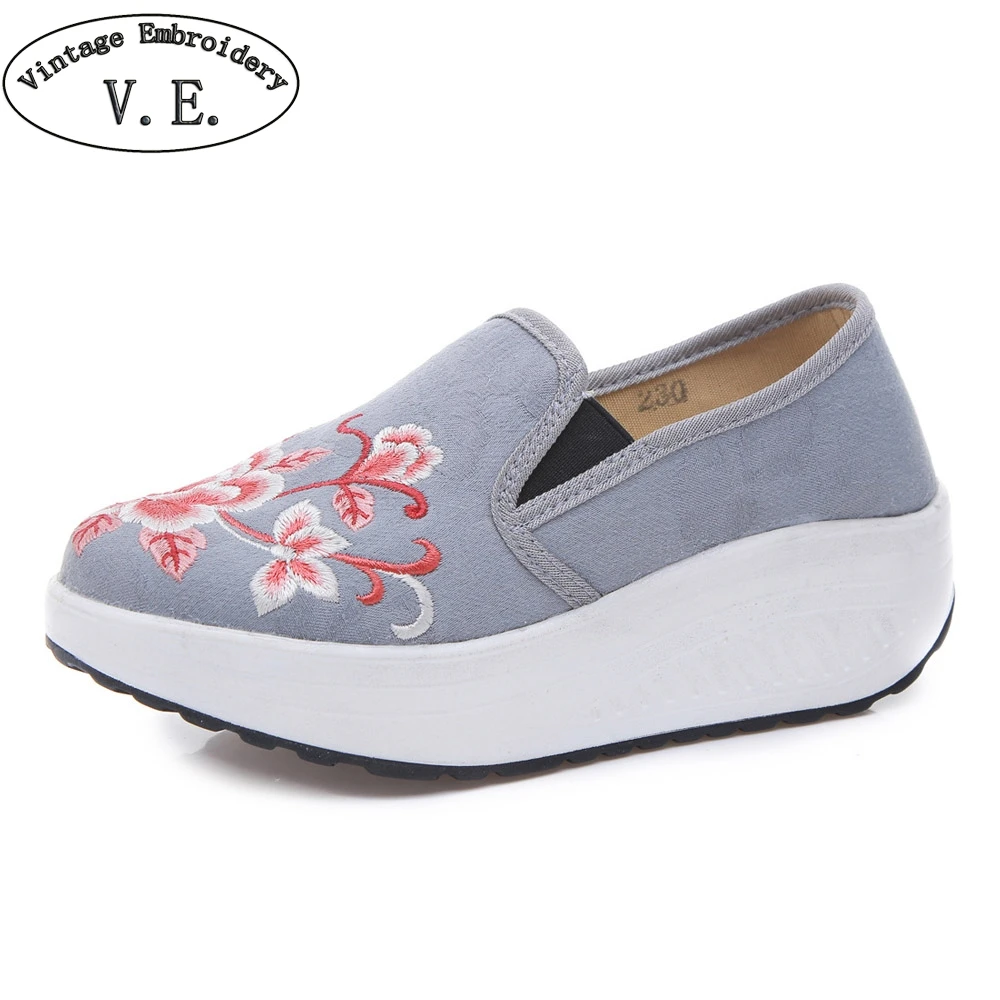 Vintage Embroidery Sneakers Women Ladies Floral Embroidered Platform Shoes Woman Casual Ethnic Spring Female | Обувь