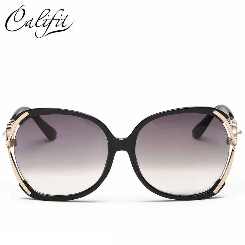 Солнцезащитные очки для женщин Золото огромная оправа женские Роскошные