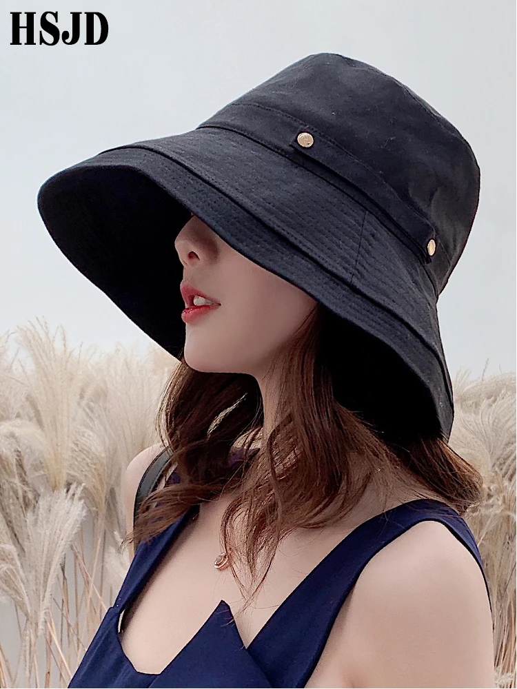 2019 New Women Summer Wide Brim Cotton Linen Sun Bucket Hat Fashion Casual Solid Color Female Anti-UV Beach Hats Plain | Аксессуары для