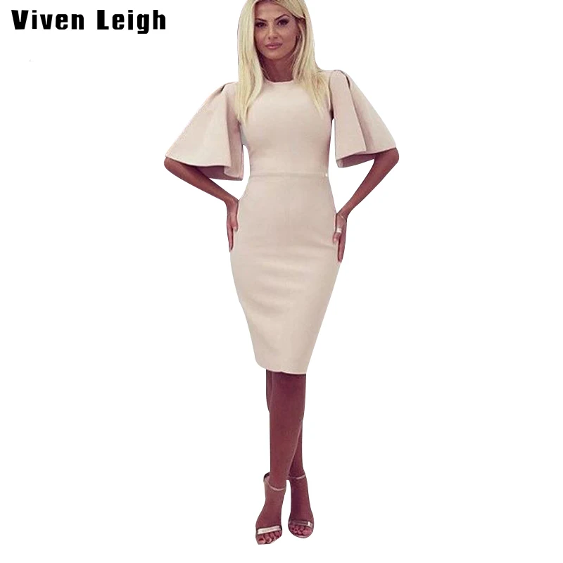 Women 2018 Summer Slim Black Dress Knee Length Work Bodycon Dresses Batwing Sleeve Robe O Neck Vintage Sheath Party Pencil | Женская