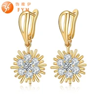 fym luxury crystal flower drop earrings fashion cz ear jewelry dangle earring for women wedding party wholesale er0109