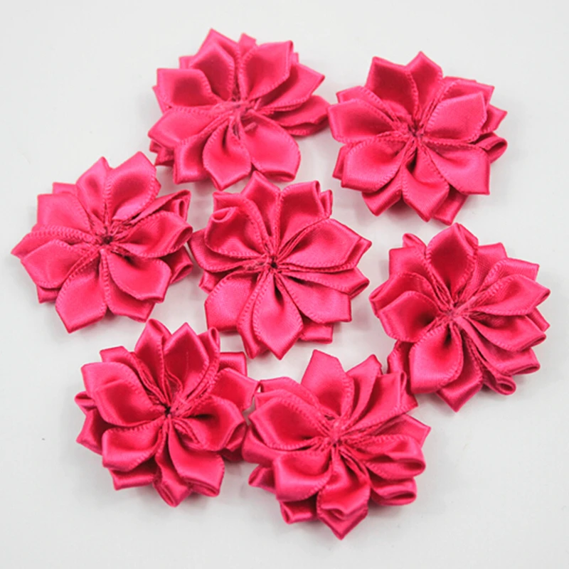 50 шт./лот * 4 5 см лента ручной работы с цветами из полиэстера атласная фушия Слива