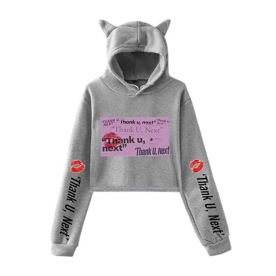 Ariana Grande Модный милый короткий кошачий Топ, толстовки, свитшоты для женщин, женские толстовки Kawaii Kpop Harajuku одежда