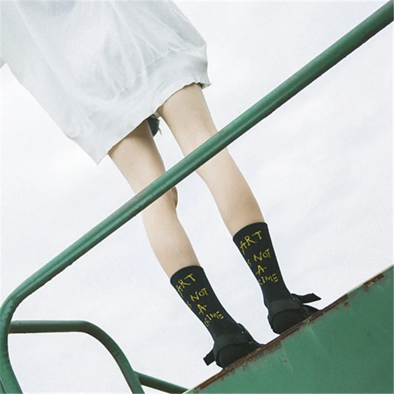 cute women's letter socks white black orange 3pairs/lot hot sale high quality cotton for female student free shipping | Женская