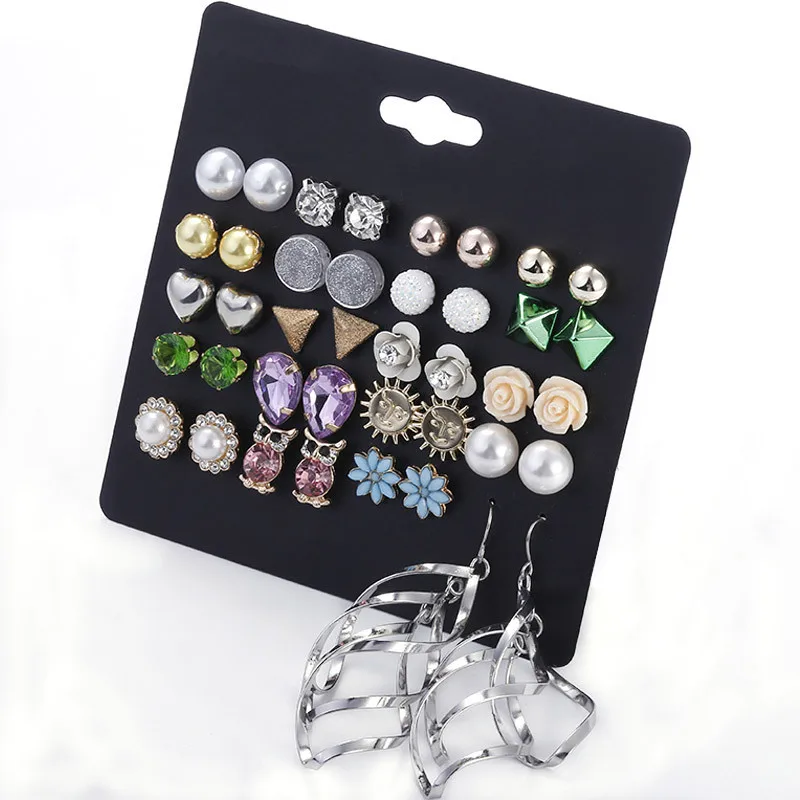 Милые маленькие серьги-гвоздики с кристаллами набор 20 пары/компл. женская мода