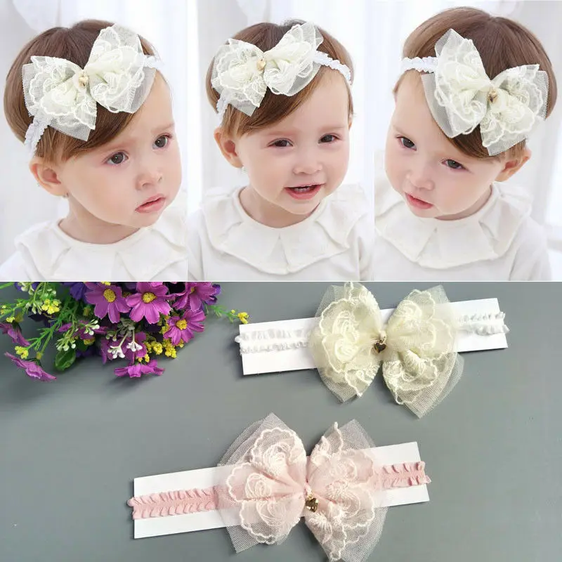Big Bow-knot Baby Headband Lace High Elastic Kids Hair Accessories Toddler Cute Flower Band Pink Bows 2019 New | Детская одежда и