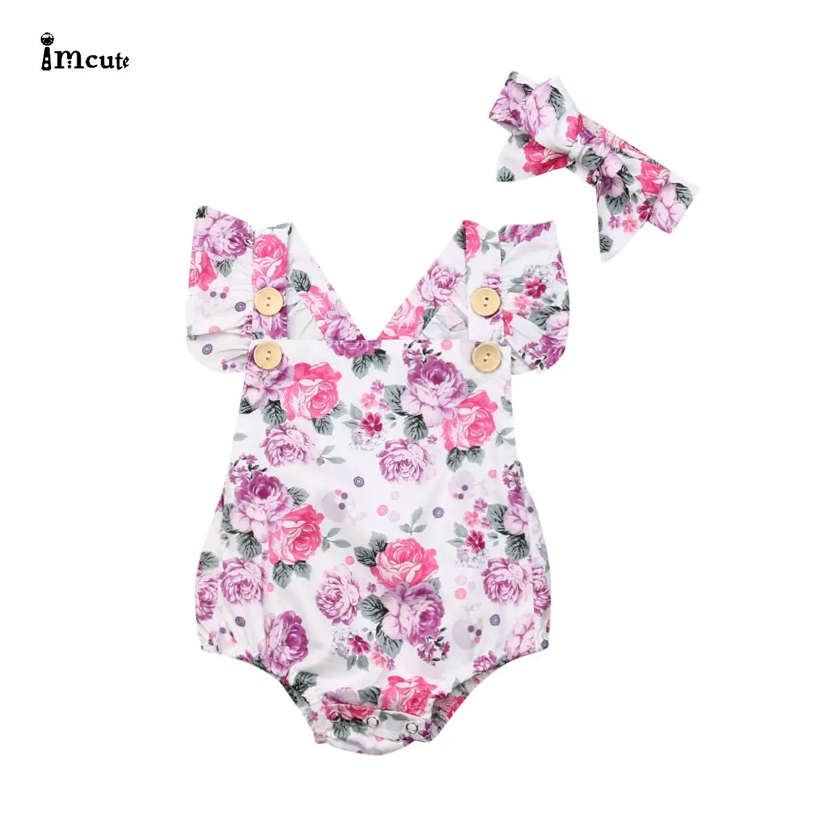 

Newborn Infant Toddler Kids Baby Girls Clothes Causal Floral One-piece Romper Jumpsuit Headband Outfits 2019 New Summer 2PCS Set