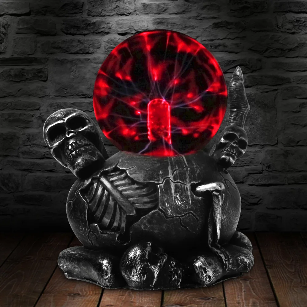 

Gothic Black Claw Holding Skull Plasma Ball Figruine Statue Interactive Touch Responsive Desktop Decor Tesla Coil Lightning