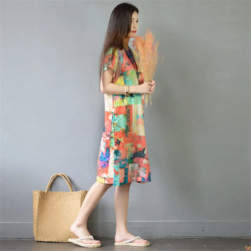 SCUWLINEN Новый 2019 Для женщин летнее платье Винтаж восточных эстетики с коротким